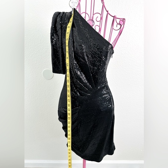 Anthropologie Eva Franco Sequin One-Shoulder Cocktail Mini Dress Size 0 - Picture 5 of 10